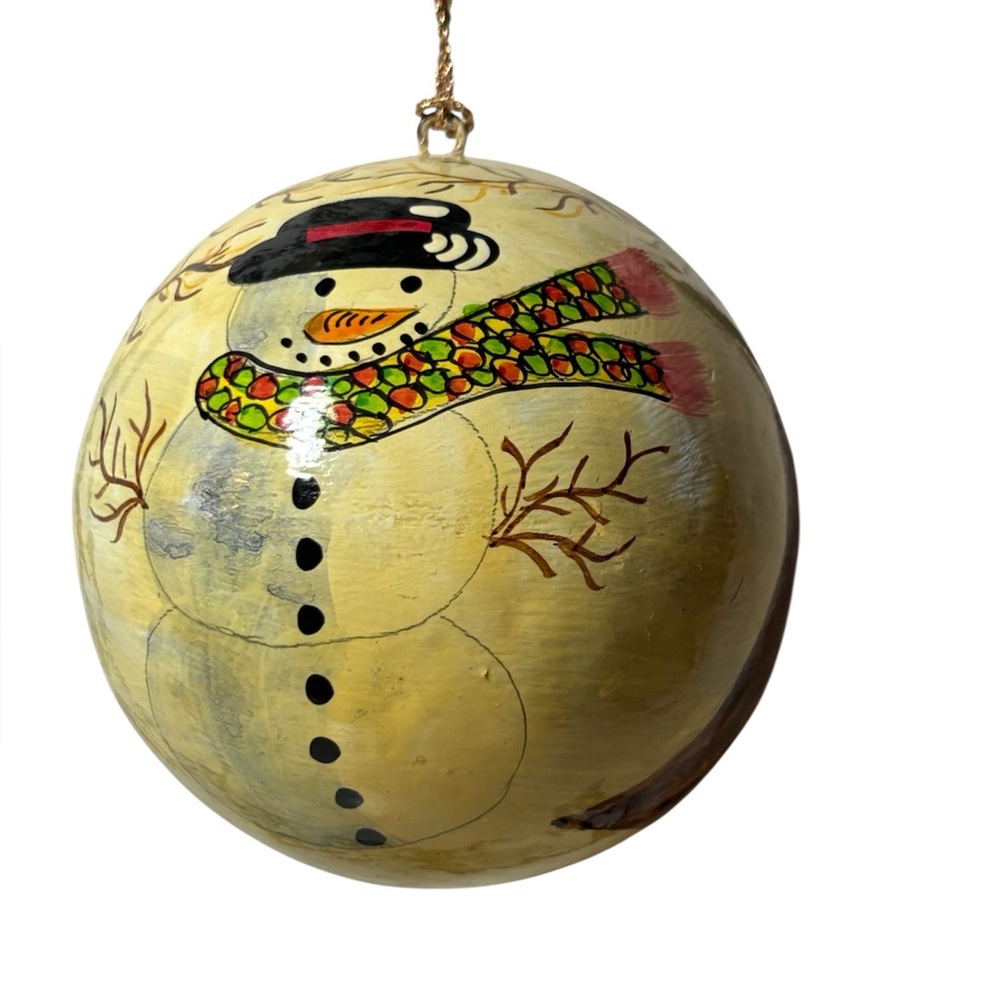 Vintage Foreside Snowman Ornament lacquer paper mache hand painted